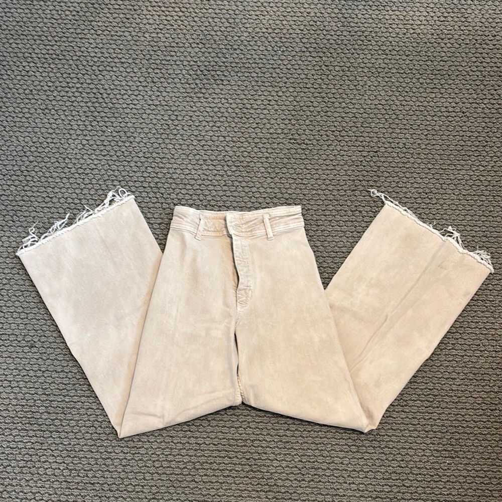 Zara Cream Wide Leg Flare Jeans